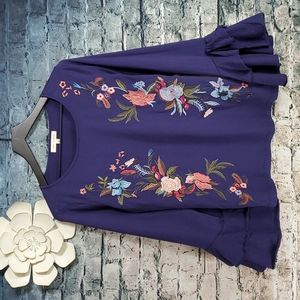 Angel & Premium | Gypsy Boho Prairiecore Ethereal Floral Blue Shirt